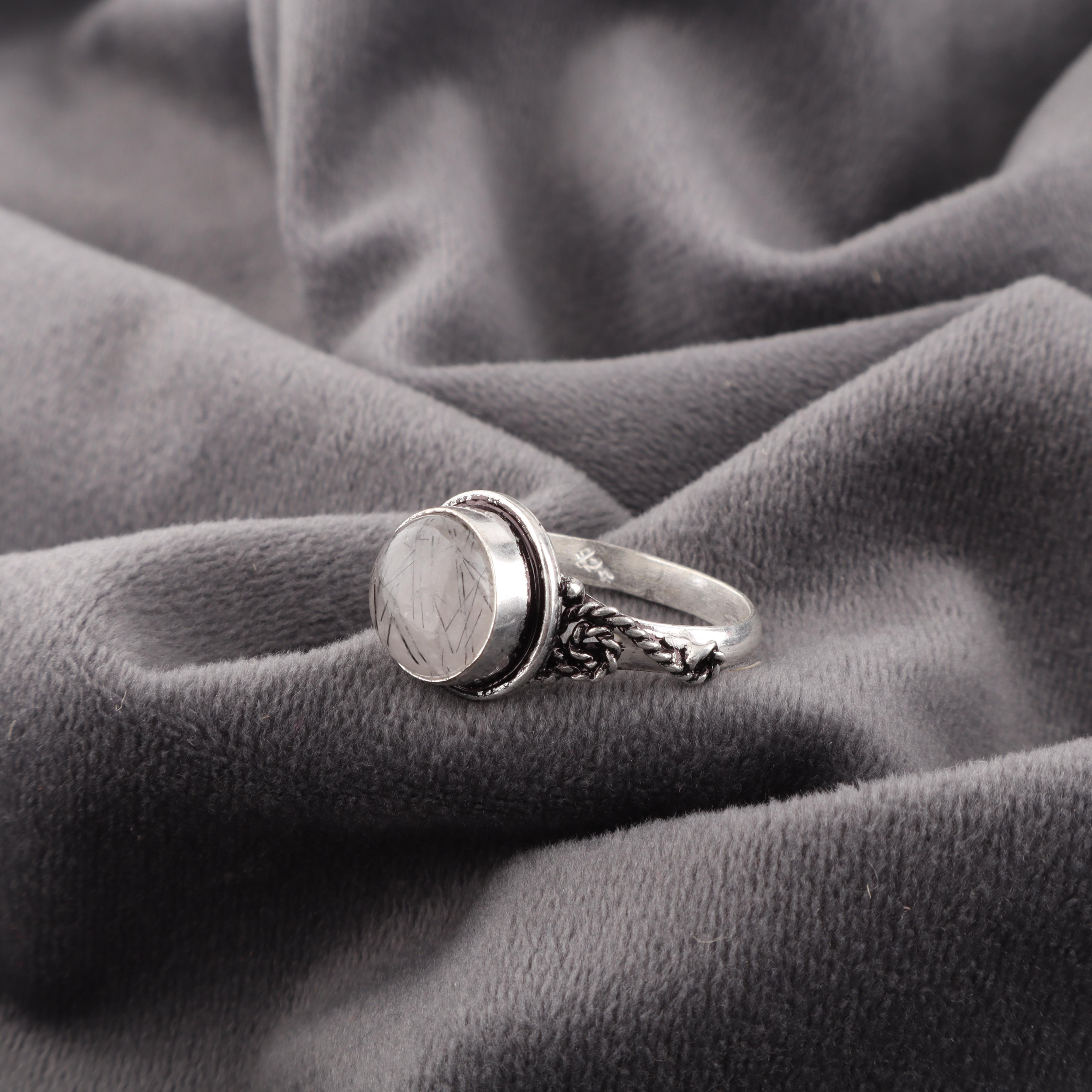 

Black Rutile Gemstone Jewelry, 925 Solid Sterling Silver Ring, Beautiful Silver Ring, Handmade Jewelry For Wedding Gift 12 серый