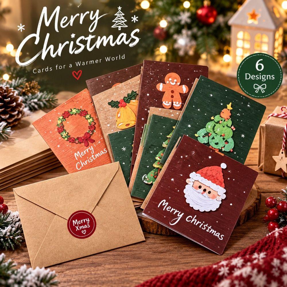 6Pcs Oil Painting Style Holiday Cards Sealing Stickers Postcard Gift Cards Blessing