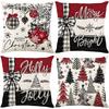 Christmas Theme Short Plush Pillow Cover Set Holiday Print Cushion Case for Living Room Sofa Home Decor 45x45cm