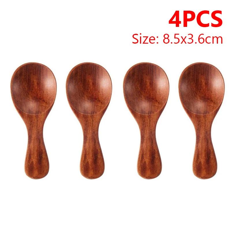 4/2/1pz Mini cucchiai di legno da cucina Cucchiaio per spezie e condimenti Cucchiaini da caffè e zucchero Cucchiaini da tè per bambini Manico corto Cucchiai di legno Stoviglie per la casa