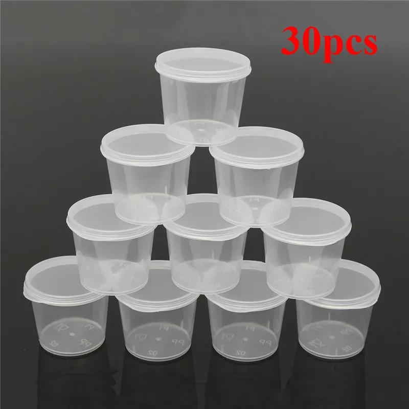 

10/30/50 шт. Пластиковые контейнеры для соуса 25 мл с откидными крышками – Прозрачные одноразовые пищевые стаканчики для еды на вынос, соусов, образцов и приготовления еды 30pcs белый