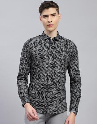Black Printed Spread Collar Shirt