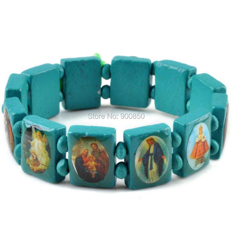 Heilige Jesus Religiöse Holz Katholische Ikone Armbänder Unisex Mode Holzarmband Gebetsanhänger Schmuck 7 Farben