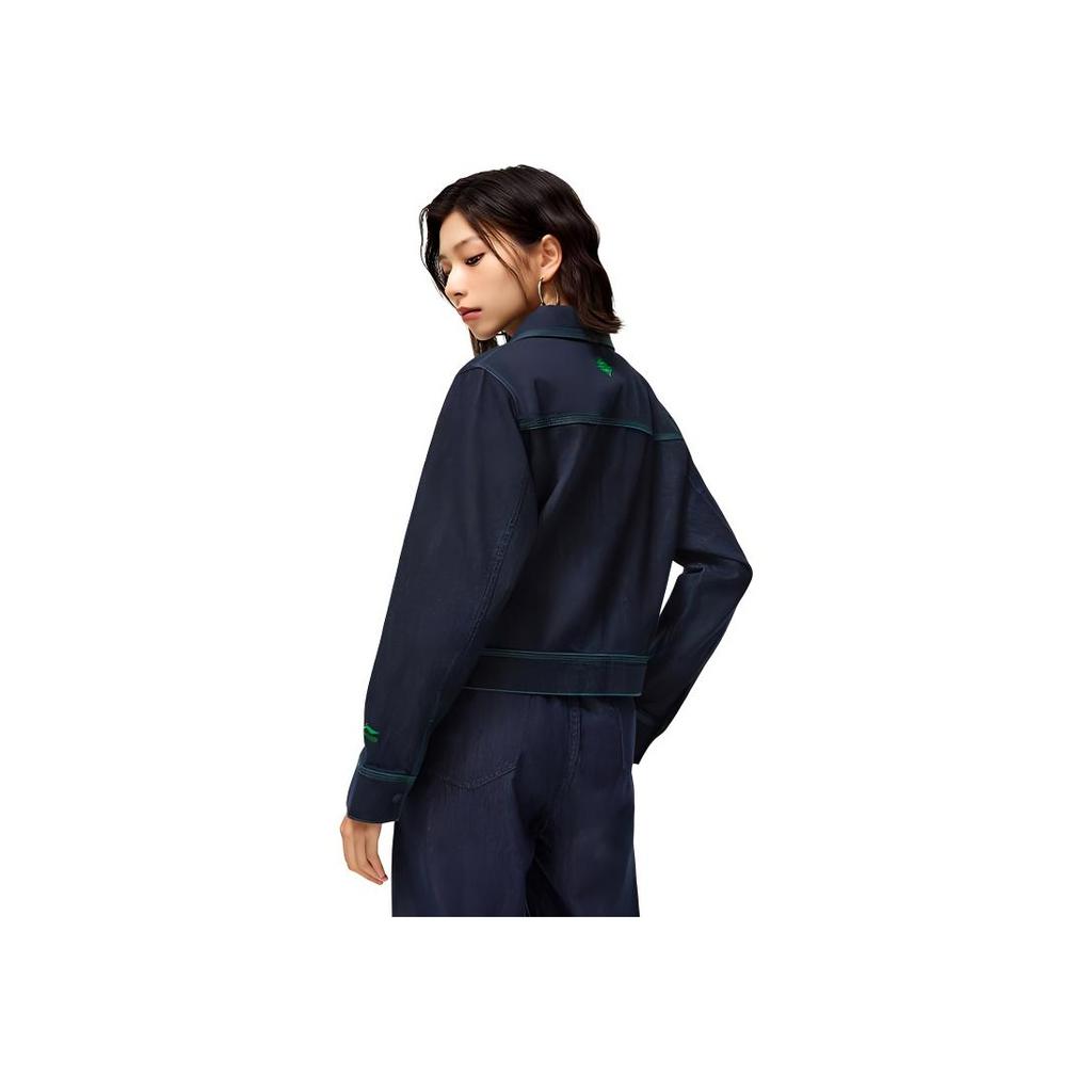 Li Ning Sports Lifestyle Series Letter Embroidery Polo Loose Single-Breasted Denim Jacket Women Jacket Denim-Blue AJDT366-2
