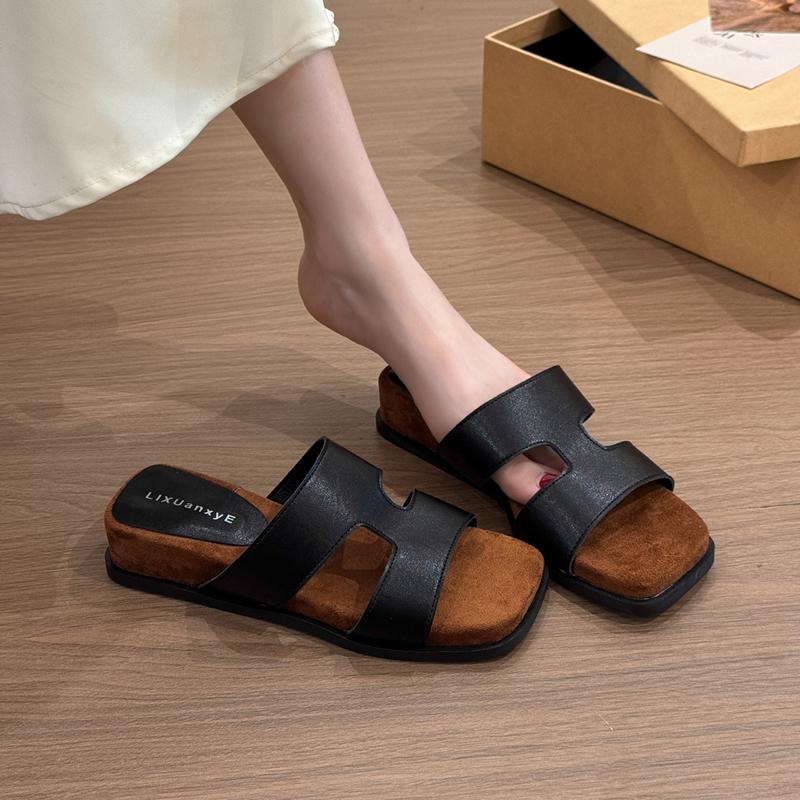 Korean Lazy Style Toe-Open Thick Bottom Slippers Women's Summer New Ladies Retro Personality Outdoor Soft Bottom Beach Sandals