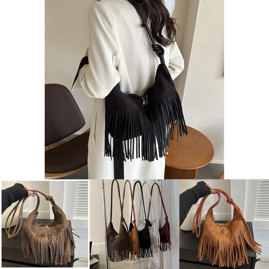 Fashionable Fringe Large Capacity 2024 New Retro Popular Women's Simple Single Shoulder Diagonal Shoulder Bag