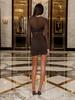2025 European Style Autumn/Winter Women's See-Through Mesh Spliced Twisted Bustier Dress - Sexy and Stylish