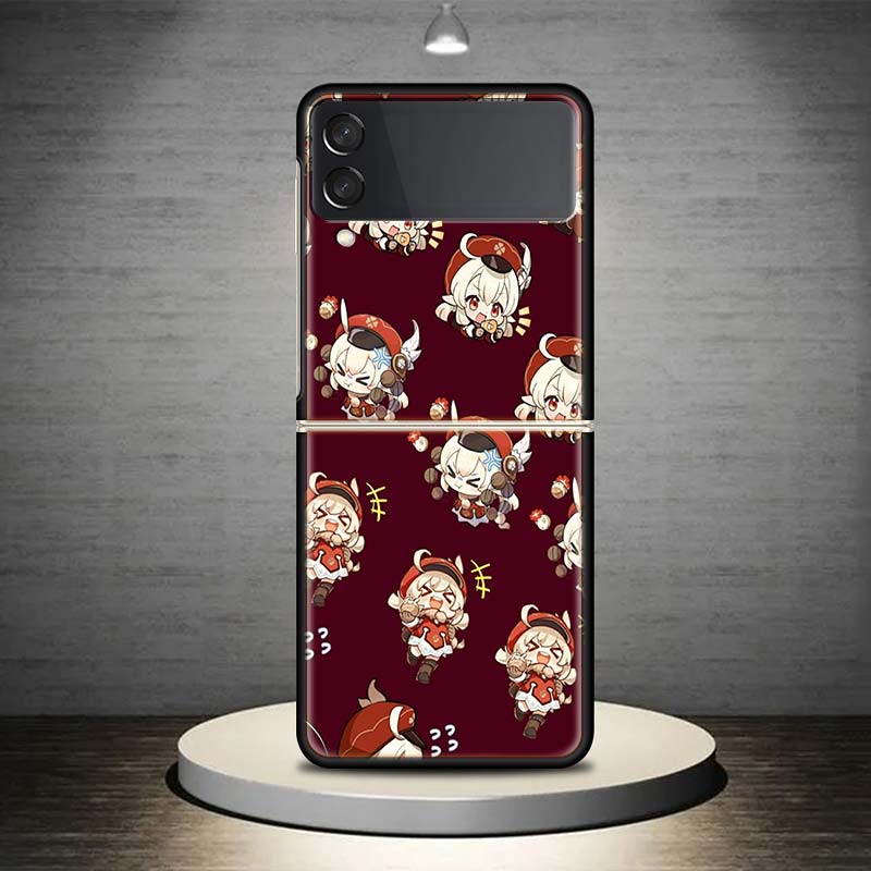 Genshin Impact Art Background For Samsung Galaxy Z Flip 4 3 5G Phone Case Black Hard Cover ZFlip 4 3 Luxury Shockproof Bumper Co
