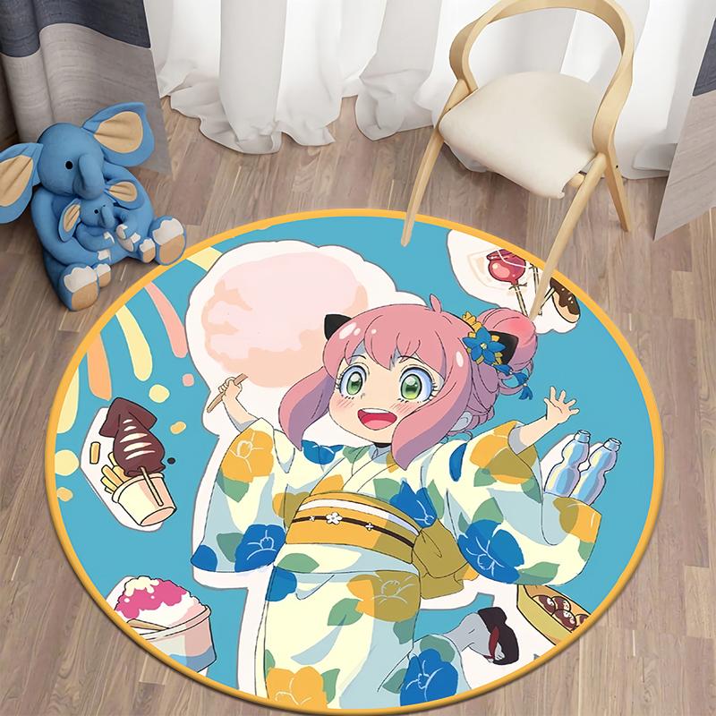 S- SPY×FAMILY Japanese Anime Cute Anya Forger Print Round Carpet.Bedroom,Balcony,Entry Door,Chair Non-slip Mat.Gift,Picnic,Rug
