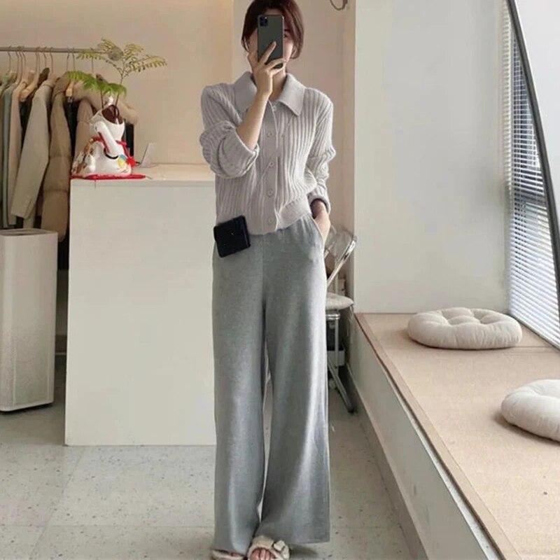 Korean Fashion Solid Color Knit Cardigans Tops Women 2024 Turn Down Collar Sweater Coats Woman Long Sleeve Chic Soft Slim Knit Cardigan Jacket Female