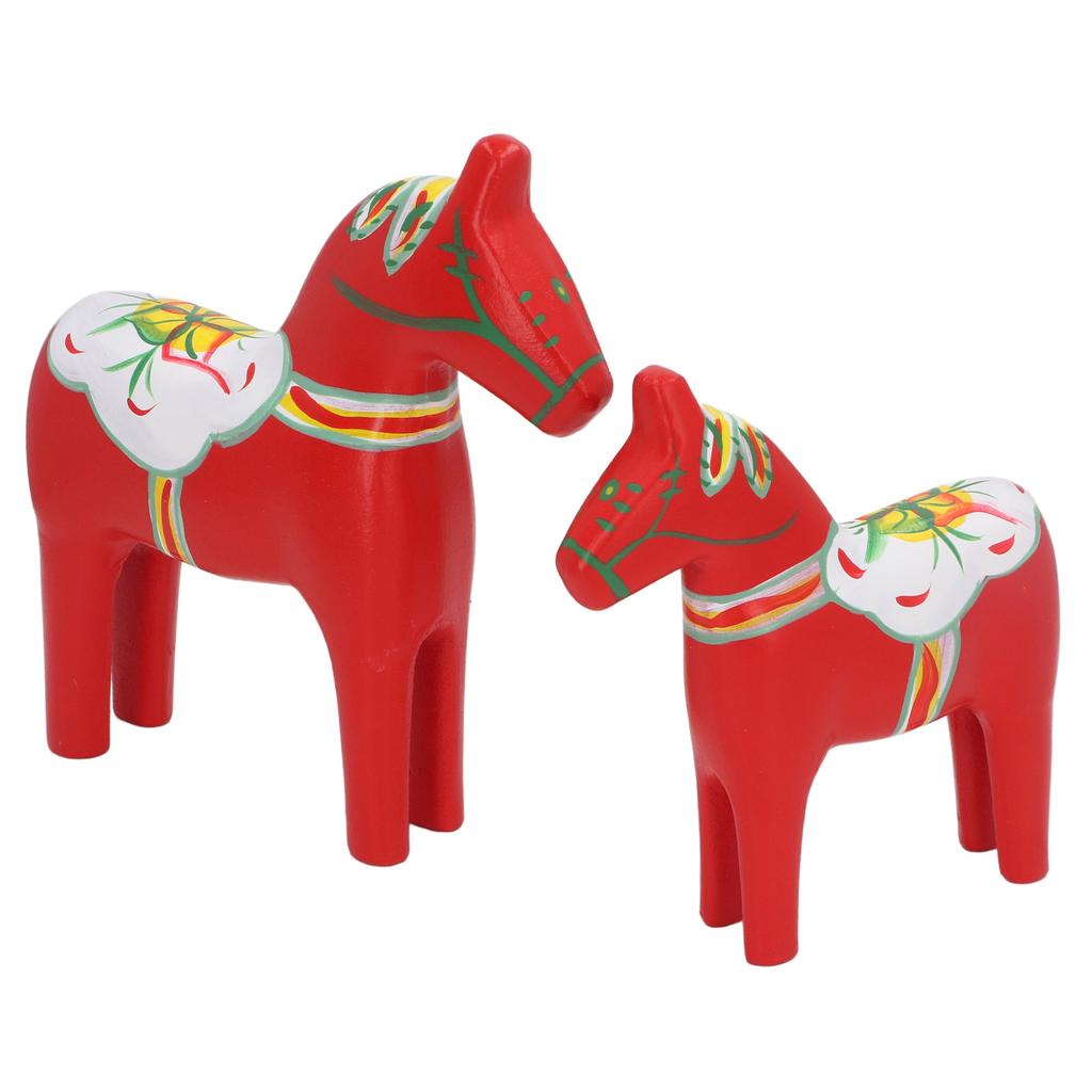 1 Pair Swedish Dala Horse Decor Wooden Traditional Painted Dalecarlian Horse Statue Figurine Home Ornament Handicraft