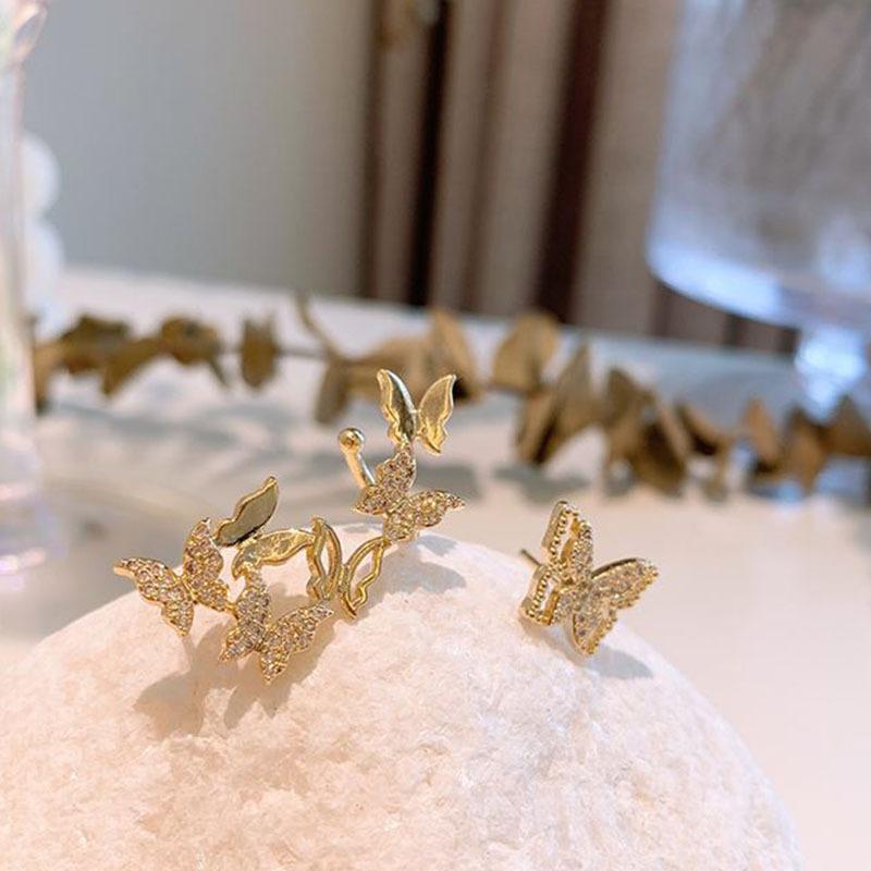 1010 New Earrings Tide Korean Temperament Internet Celebrity Super Fairy Butterfly Stud Earrings Earrings Women's Ear Clips Earbone Studs
