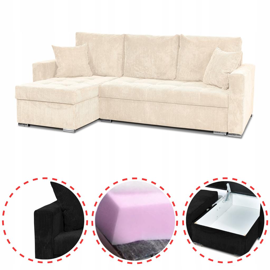 Bonito Corner Sofa Bed Family Meble Corduroy Beige