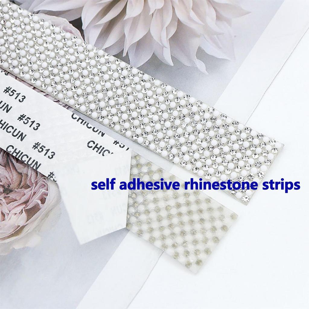 6 Rolls Resin Pearl Rhinestone Ribbon, Self Adhesive Crystal Ribbon Stickers Crystal Pearl Strips Diamond Ribbon for DIY Decors
