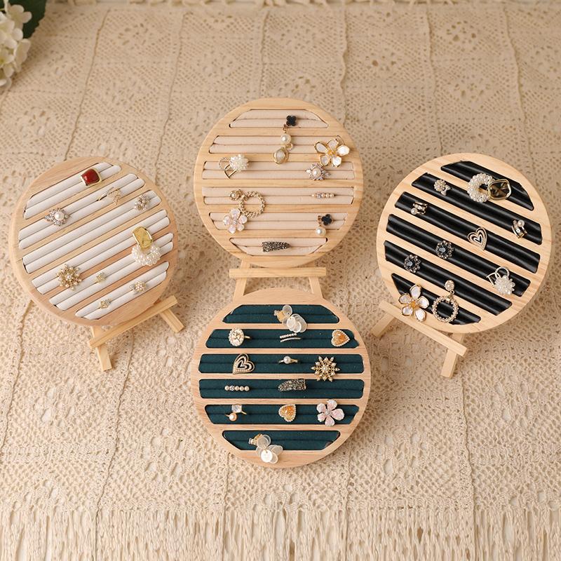 Wood Round Shape Jewelry Tray Ring Earrings Bracelet Display Plate Jewellery Storage Stand Counter Props