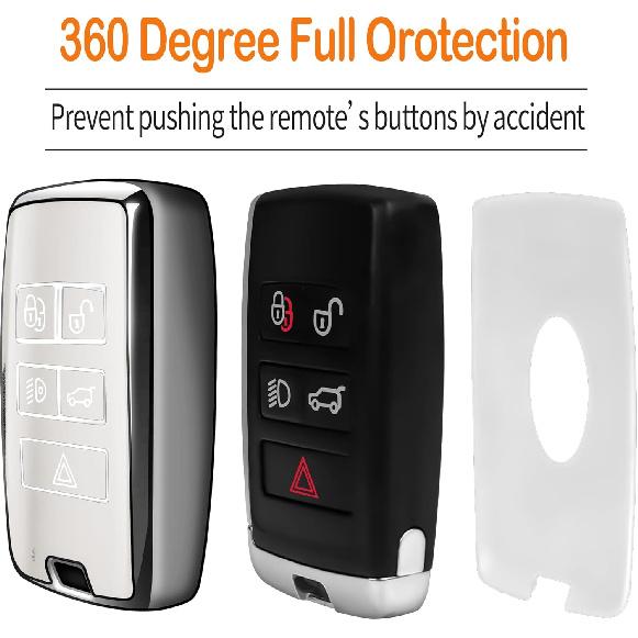 Sindeda for Land Rover Key Fob Cover with Keychain Soft Full Protection Key Shell Key Case Compatible with 2018- Land Rover Range Rover Evoque Vogue