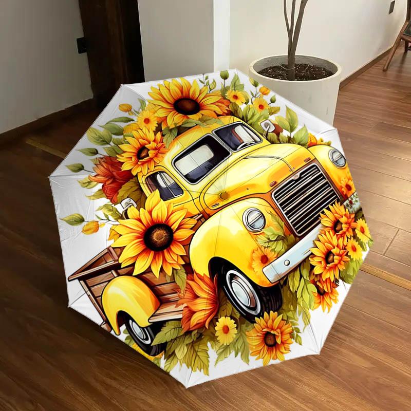 

Sunflower Pickup Truck with Automatic Opening Umbrella - Portable Folding Design, 8-Bone Iron Frame Outdoor Umbrella, Ideal Gift for Fans, T