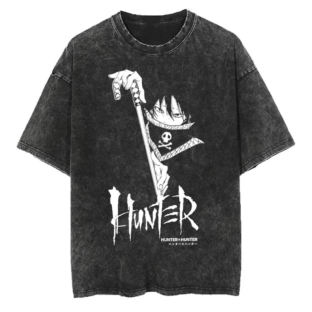 Hunter X Hunter Killua Anime Back Print Unisex Heavy Cotton Vintage Black Streetwear Women And Men T-Shirt