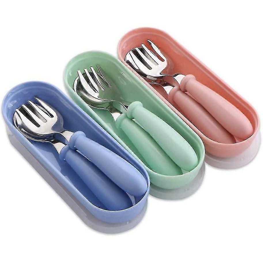 Baby Fork And Spoon 3 Set, With Travel Safe Carry Case For Kids