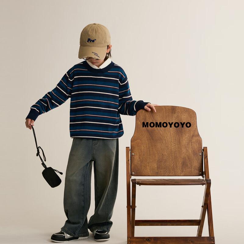 Girls Color-block Striped Round Neck Sweater 180