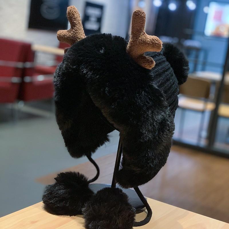 Winter hat women's Korean version cute antlers, ear protectors, plush hat, Christmas hat, plush and thickened Lei Feng hat, thermal hat