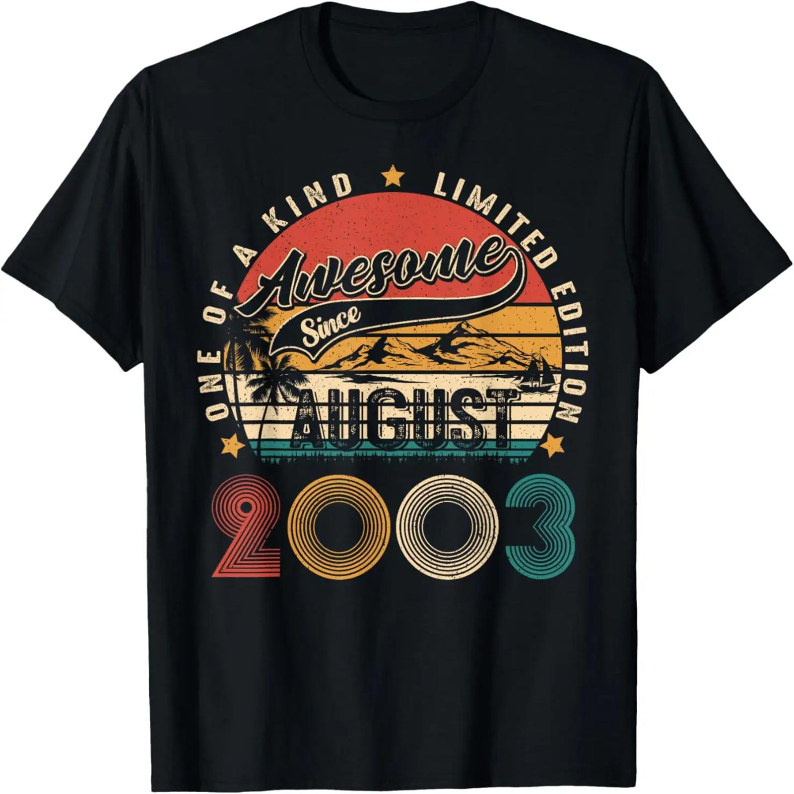 21 Years Old Awesome August 2003 Retro 21st Birthday Men Dad T-Shirt S