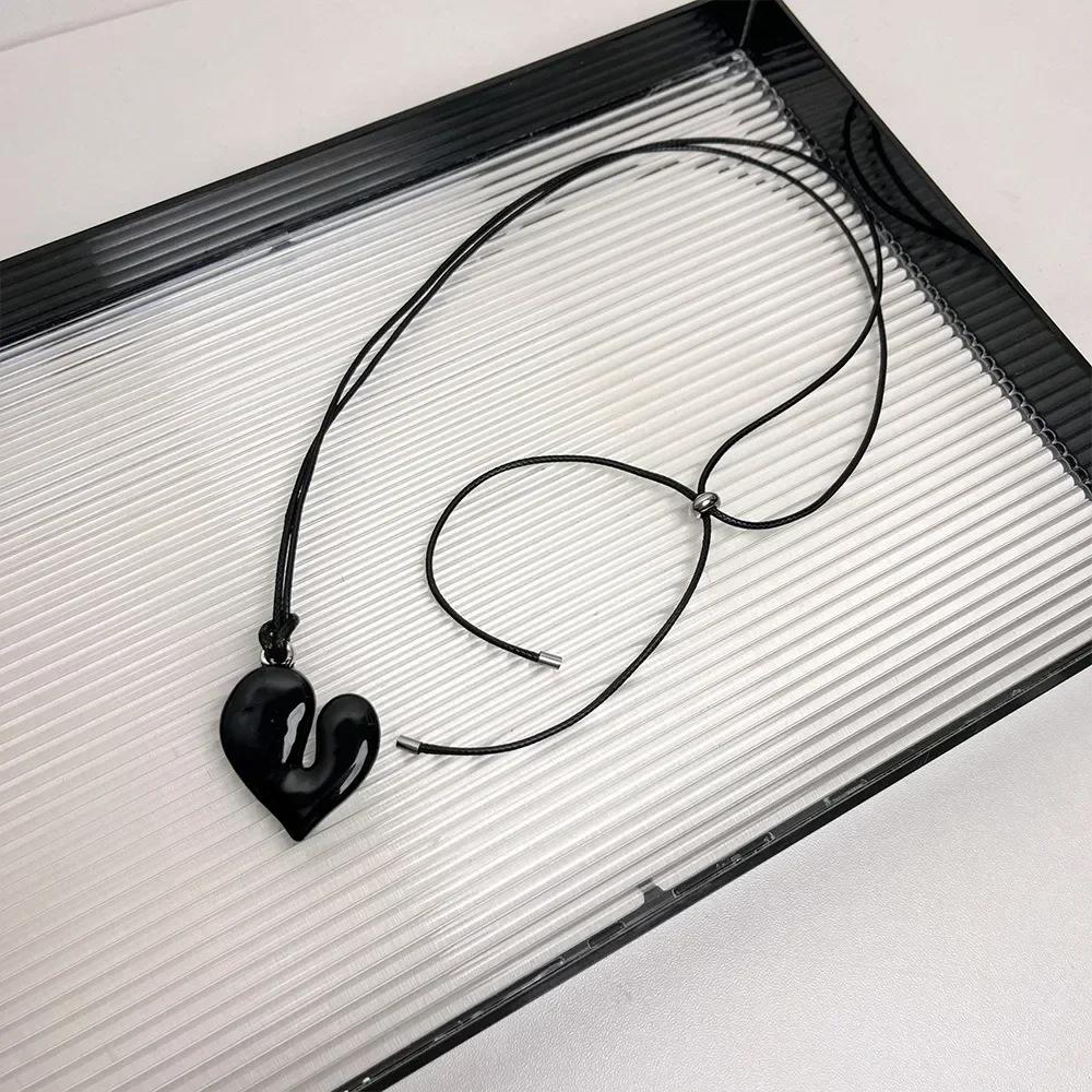 Simple Oval Choker Necklace Wax Rope Alloy Pendant Necklace Long Women's Jewelry Women