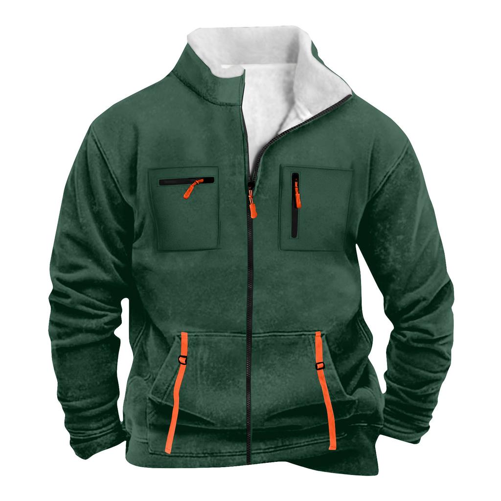 Men's Solid Color Zipper Pocket Zipper Sweatshirt Jacket Men's Sports Large Size Casual Sweatshirt Jacket