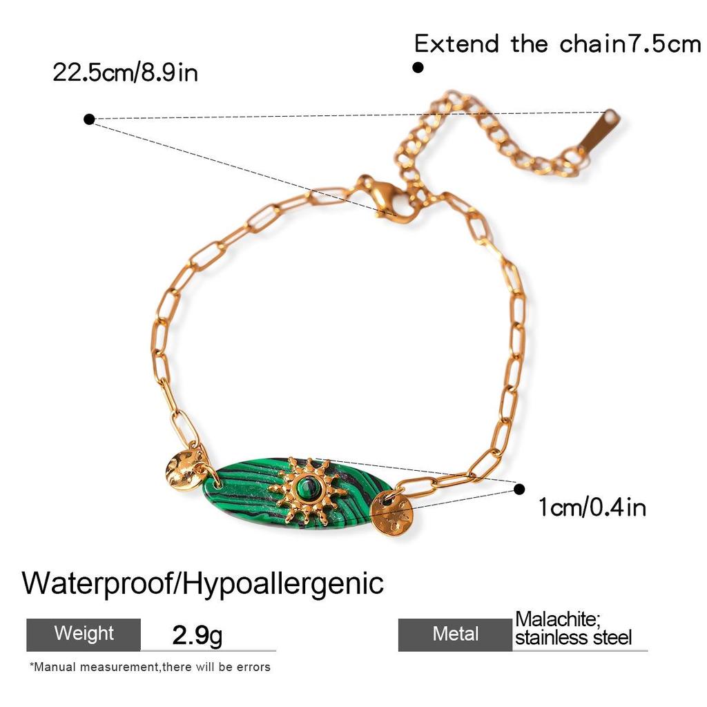 Elegant Malachite Stainless Steel Pendant Bracelet - Unique Luxury Design for Women