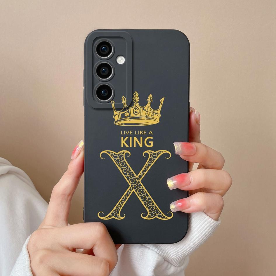 Case Phone Cover For Samsung Galaxy A55 S24 Ultra S24+ A15 M15 F15 Bumper Fashion A-Z Crown Letters Cases Matte Liquid Soft Silicone Capas For Samsung