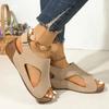 Fashion Velcro Platform Sandals, Women's Sewing Line Breathable Hollow Wedge Heel Beach Sandals