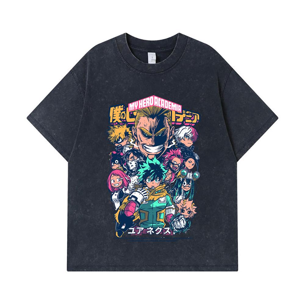 275 GSM Washed T-shirts 100% Cotton My Hero Academia V6 Print Unisex Heavy Cotton T Shirt