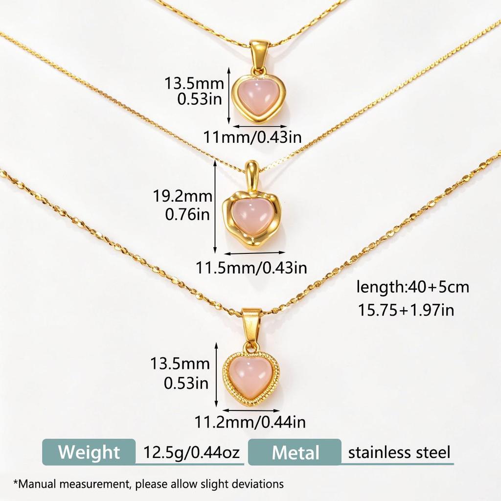 Heart Necklace Set: Natural Stone Cross, Stainless Steel, Waterproof, Colorfast, Fashionable Layered Clavicle Chain for Women