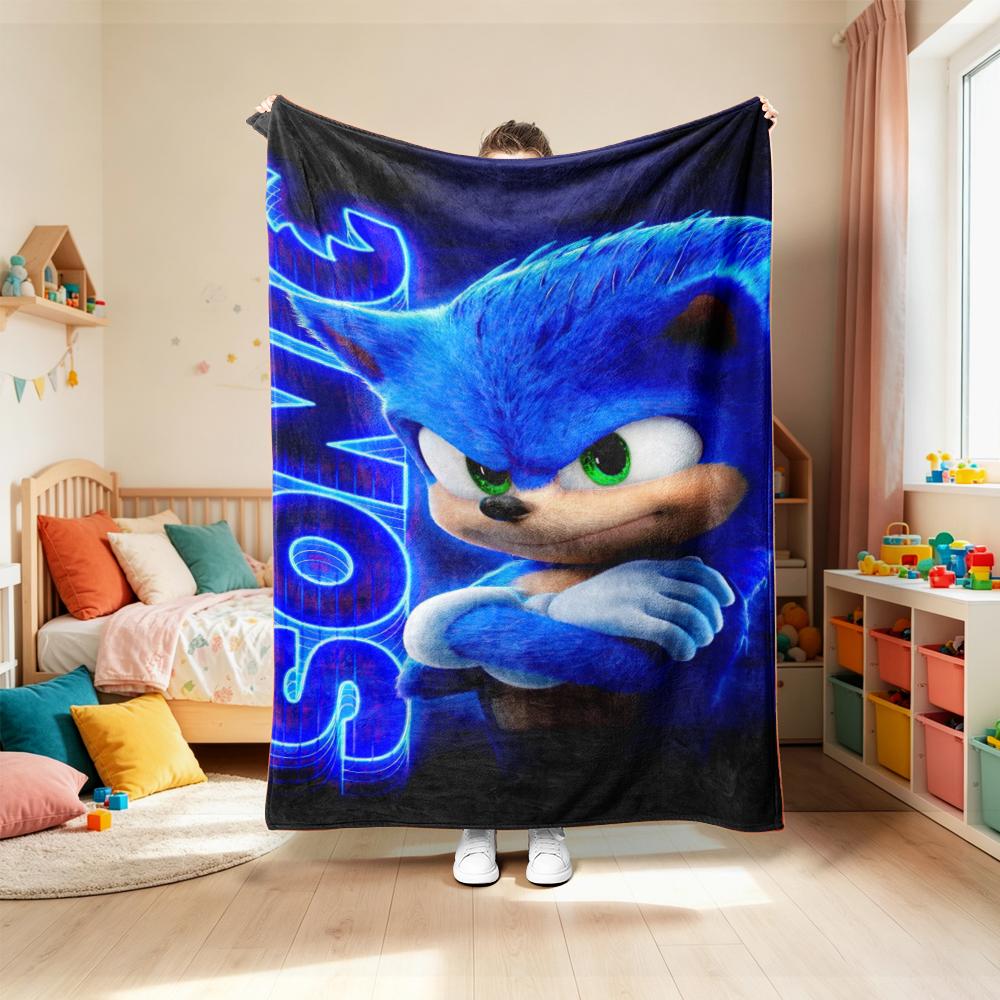 Blanket Cute Cartoon Sonic Anime Theme Throw Blanket Flannel Blanket Best Gifts for Boys for Living Room Car Camping Comfortable