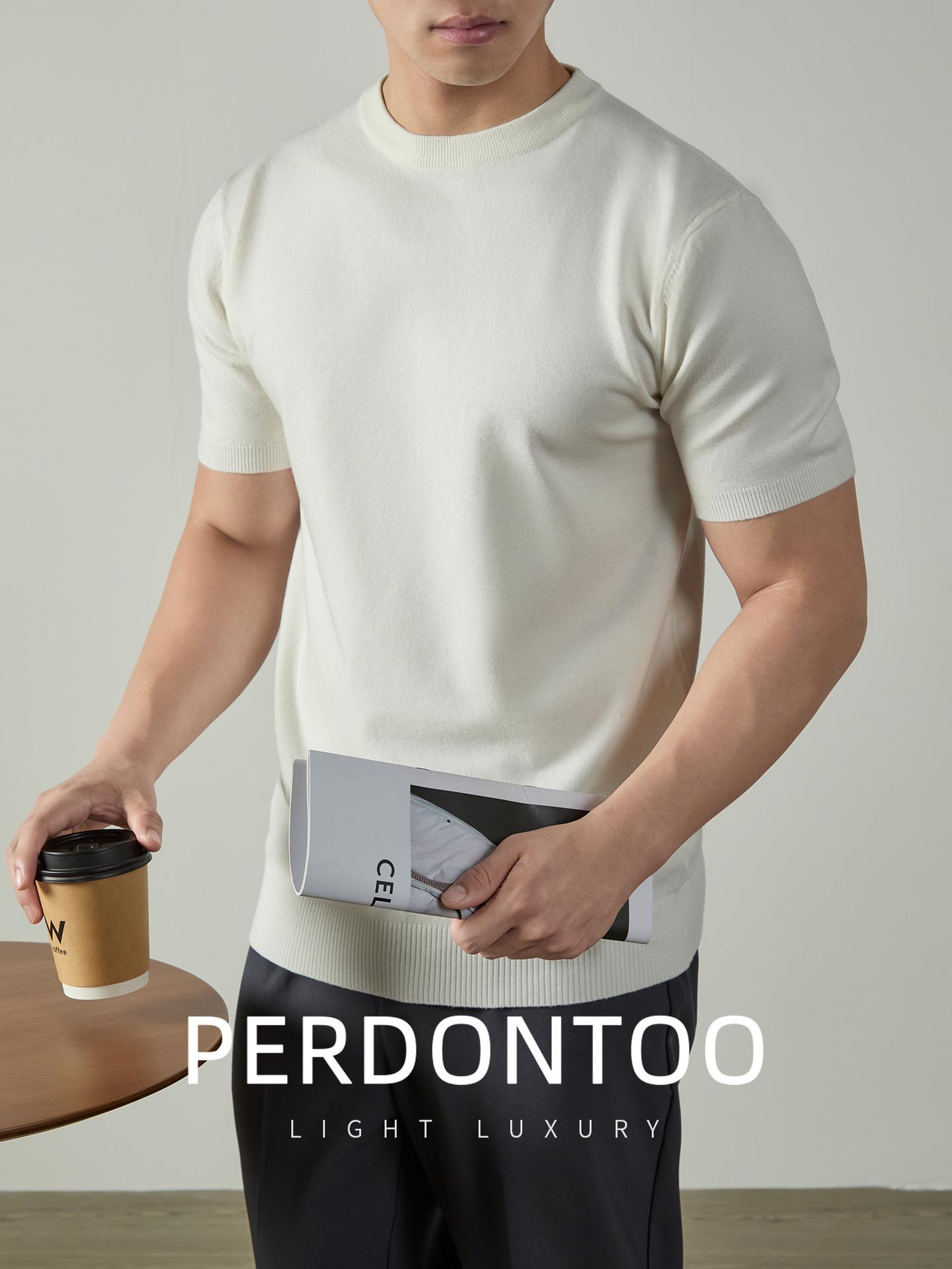 

Men s High-Grade Wool & Modal Short-Sleeve Knit T-Shirt - Warm Autumn/Winter Solid Color Base Layer Sweater 3XL білий