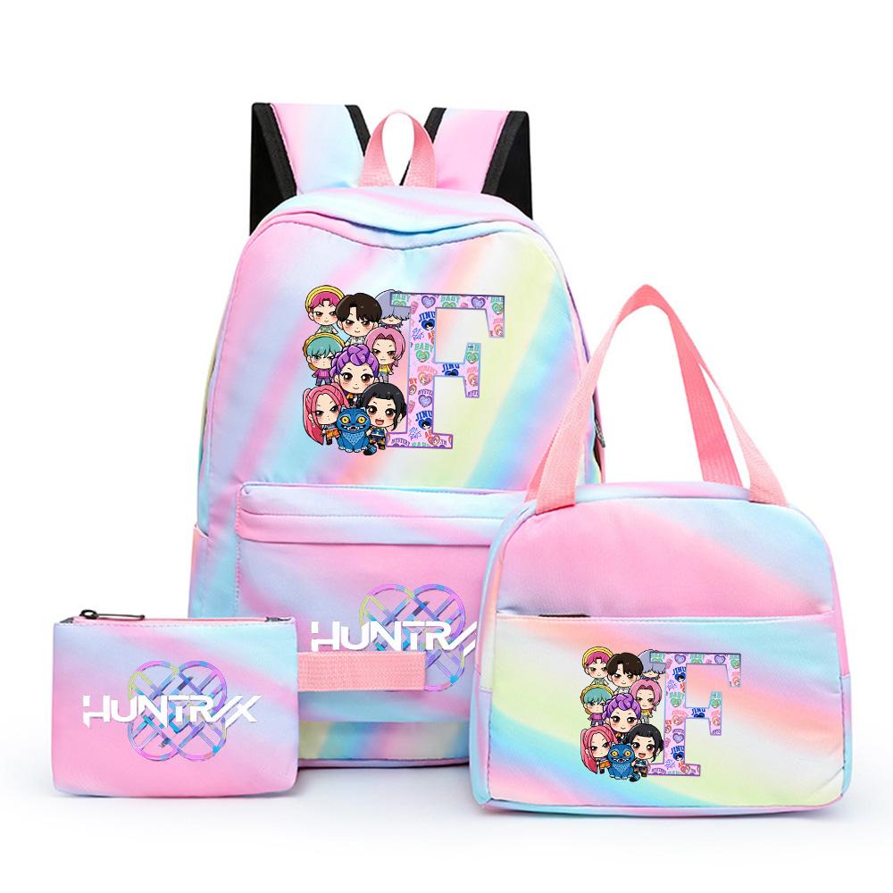 3 Stück/Set NEUER K-Pop bedruckter Rucksack mit Federmäppchen Brotzeittasche für Teenager Mädchen Junge Schultasche Kindergeschenk Große Kapazität Wasserdicht Reisetasche Rucksack