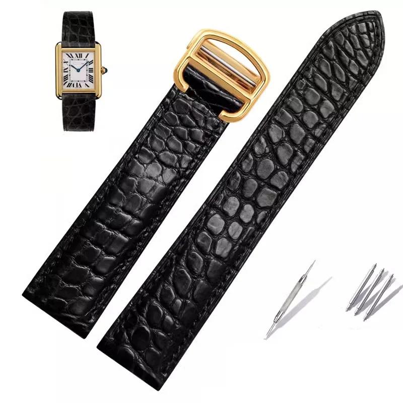 Alligator Leather Strap For Cartier Solo Tank London Genuine Leather Black Brown Men Women Watch Band 16mm 18mm 20mm 22mm 24mm