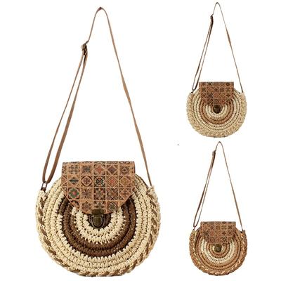 Borsa da donna in tessuto Boho Borsa da spiaggia estiva Borsa in paglia Borsa a tracolla rotonda in rattan