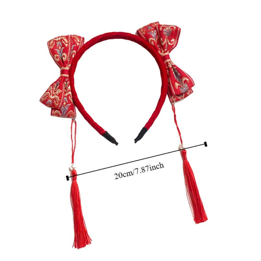 Joli couvre-chef Fuwa pour le Nouvel An chinois avec pompon, boule en peluche, chignon Hanfu, serre-tête, costume Tang, serre-tête, peluche, bandeau rouge, enfants