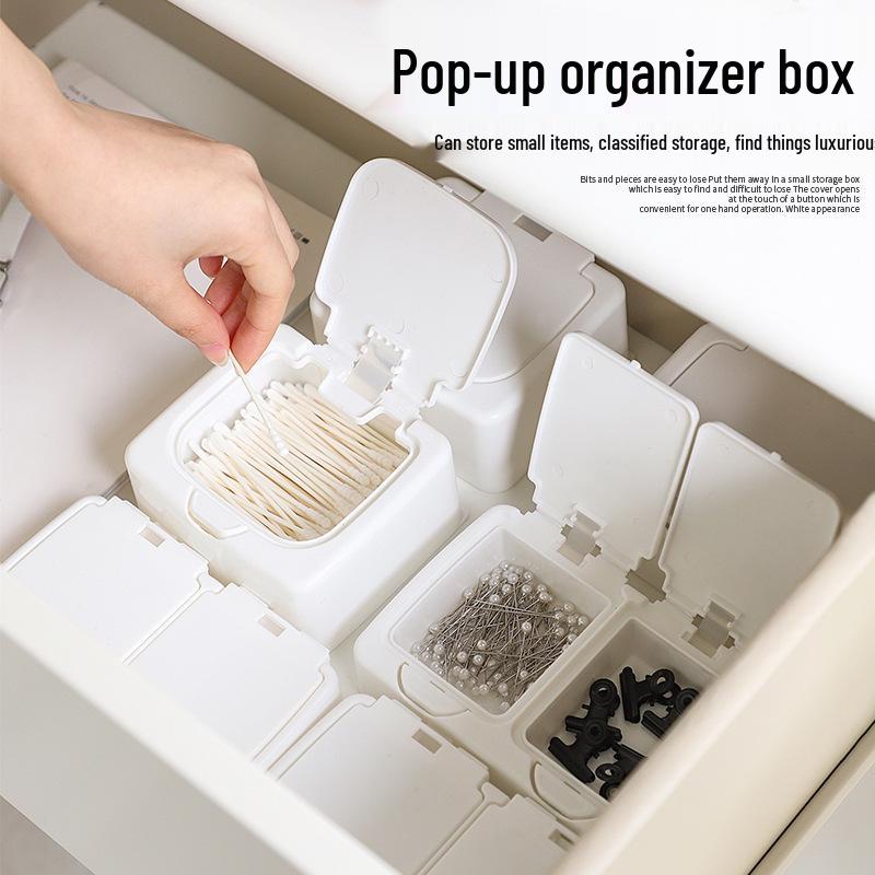 Mini Desktop Storage Box with Pop-Up Cover: Dustproof Plastic Organizer for Cotton Swabs, Cosmetic Pads, and Miscellaneous Items