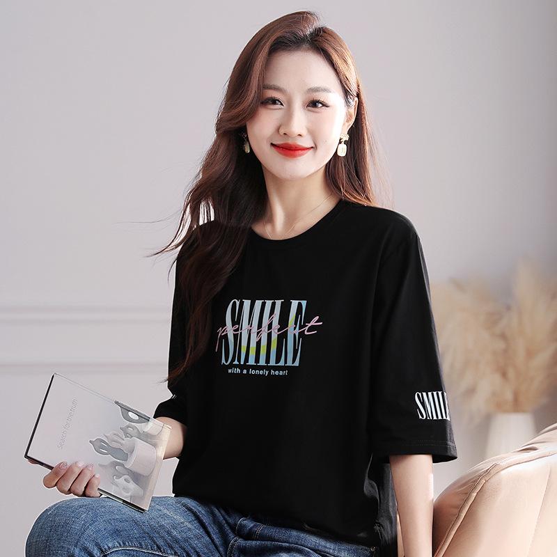 Women's Loose-Fit Pure Cotton Short-Sleeve T-Shirt 2025 - Thin, Large Size Summer Top for Middle-Aged Moms