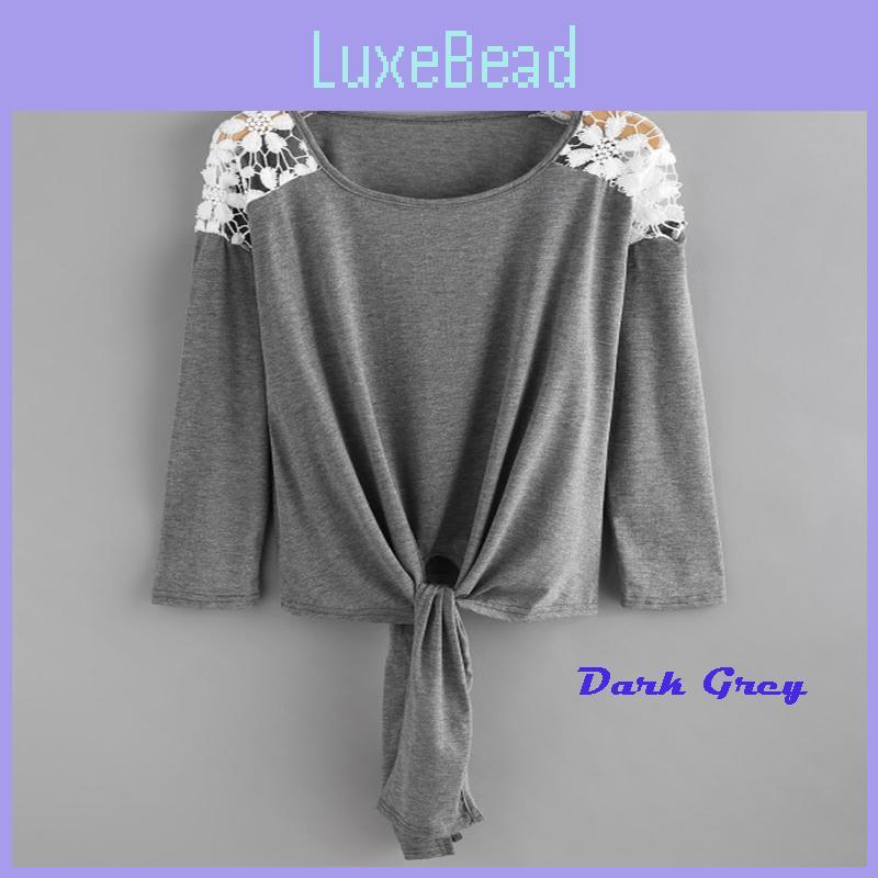 Timeless Design Cotton And Polyester Womens Lace Stitching Round Neck Top