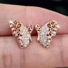 Trendy Hollow Small Butterfly White Zircon Stud Earrings for Women Vintage Fashion Gold Color Wedding Jewelry Mother's Day Gifts