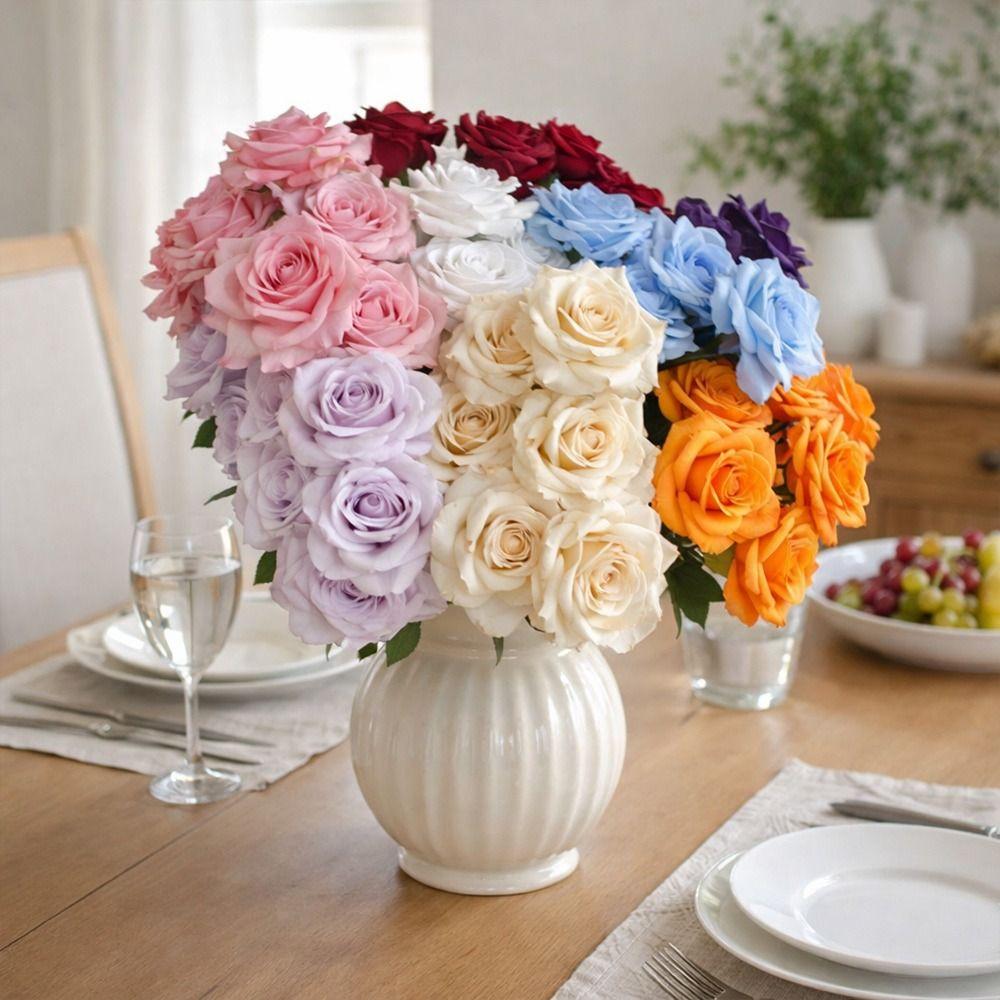 Silk Artificial Rose Flower 5 Heads Wedding Floral  for Wedding and Festival Decoration