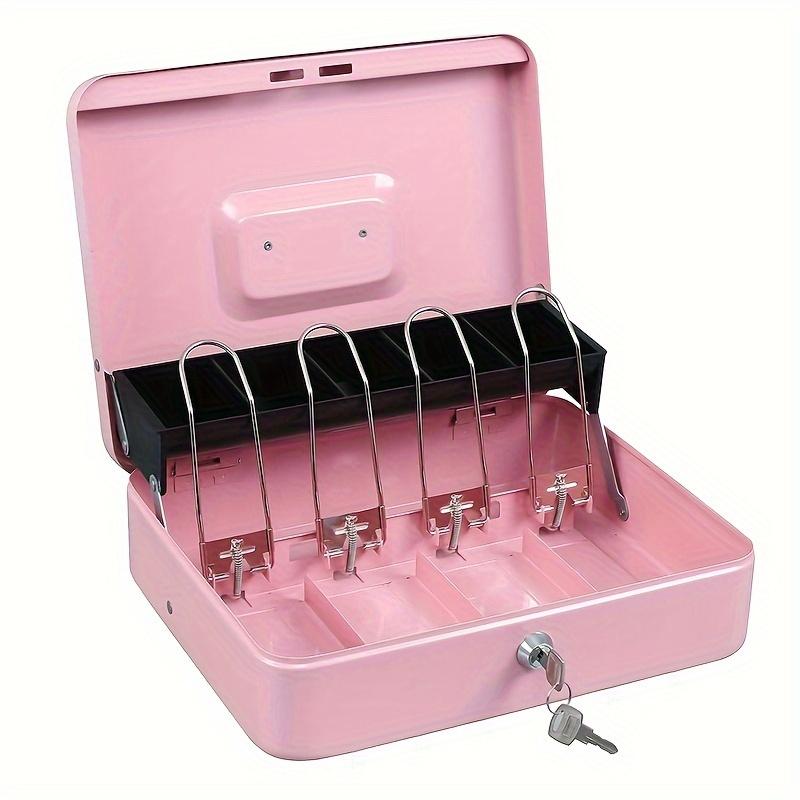 1pcs Iron Money Box with Lock Cash Box with Spring-Loaded Bill Clips 5 Grids Cantilever Coin Tray Safe Key Lock Money Organizer