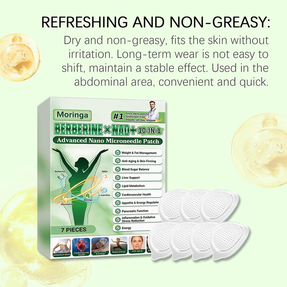 7 Pcs/box 10 In 1 Moringa Nano Microneedle Patch Berberine & NAD+ For Shaping Body Sticker For Women Men