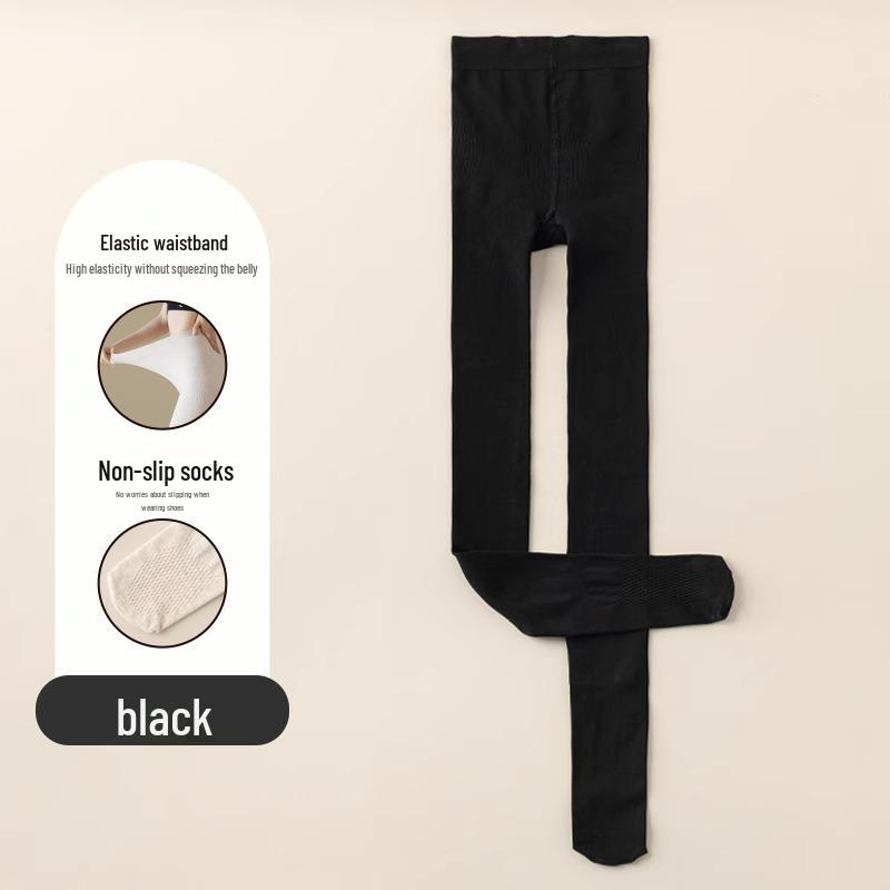 Dámské šedé punčochové kalhoty s vertikálním pruhem - Neshrnující se, s plusovým sametem, Silné, Hřejivé, Tlakově zeštíhlující pro nošení na jaře, na podzim a v zimě.