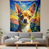 Chihuahua Dog Portrait In Van Gogh Starry Night Style Wall Tapestry Colorful Art Decor for Bedroom Living Room Gift