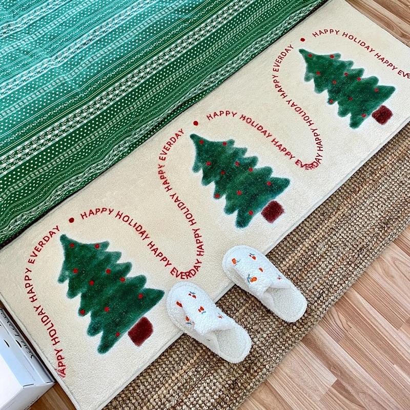 Xmas Faux Cashmere Kitchen Carpet Christmas Tree Bedside Rugs Anti Slip Door Bath Mat Gingerbread Man Floor Mat Navidad Decor