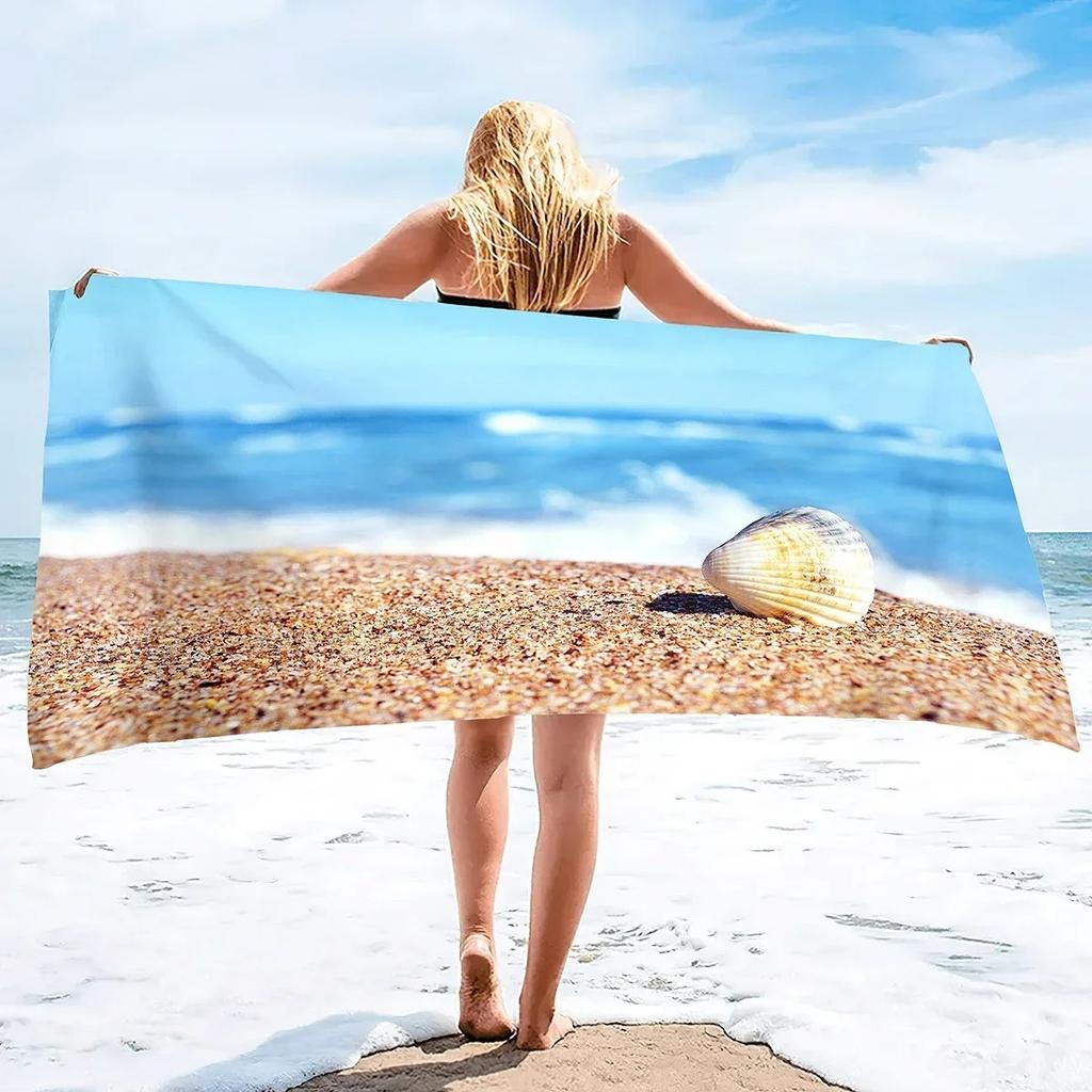 Vintage Wood Board Starfish Seashell Print Beach Towel Microfiber Quick Dry Absorbent Towel For Coastal Beach Pool